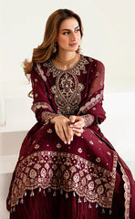 3-piece Unstitched Chiffon with Silk Gharara Trouser Dress for Women’s