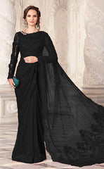 3-piece Unstitched Net Saree Embroidered Sequence Hand Embellished Saree for Women's