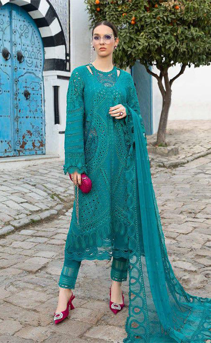 3-piece Unstitched Chikankari Embroidered Cotton Lawn Dress for Women’s