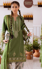 3-piece Unstitched Heavy Lawn Embroidered Dress with Net Dupatta & Embroidered Patch for Women’s (Women's Clothing)