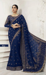 3-piece Unstitched Net Saree Embroidered Hand Embellished Saree for Women's (Wedding Clothing))