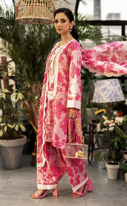 3-piece Unstitched Printed Lawn Embroidered Patch Work Dress for Women’s
