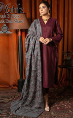3-piece Unstitched Dhanak Embroidered Dress with Neck Patch for Women’s (Women's Winter Clothing)