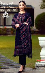 3-piece Unstitched Dhanak Embroidered Dress with Neck Patch for Women’s (Women's Winter Clothing)