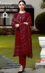 3-piece Unstitched Dhanak Embroidered Dress with Neck Patch for Women’s (Women's Winter Clothing)