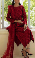 3-piece Unstitched Chiffon Embroidered & Sequence Wedding Dress for Women’s